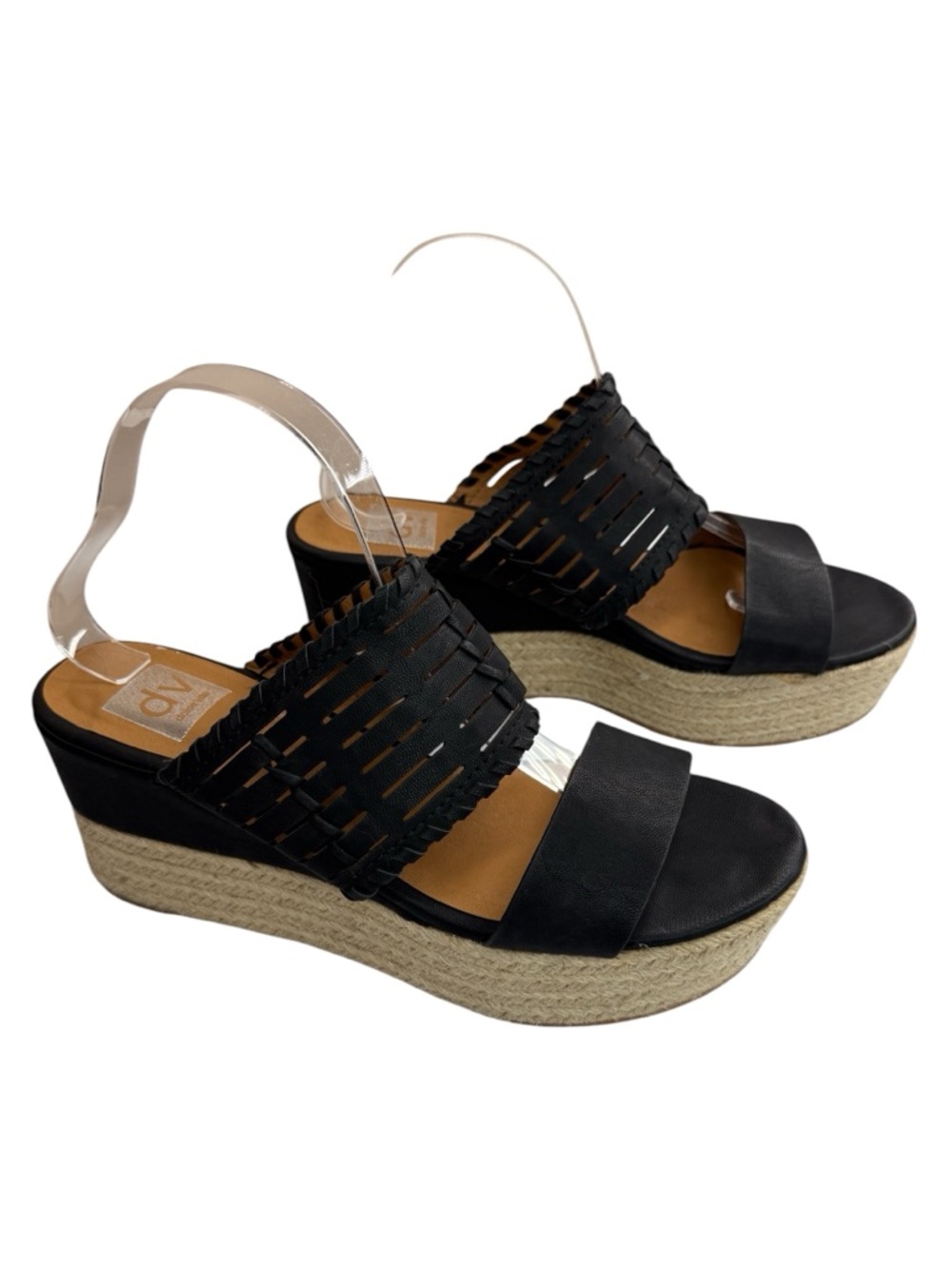 DV Dolce Vita Venus Black Leather Espadrille Platform Wedge Sandals Size 10